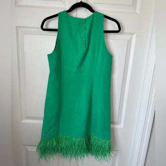 J.Crew Collection Crepe feather-trim shift dress sz XS kelly green - Picture 8 of 8